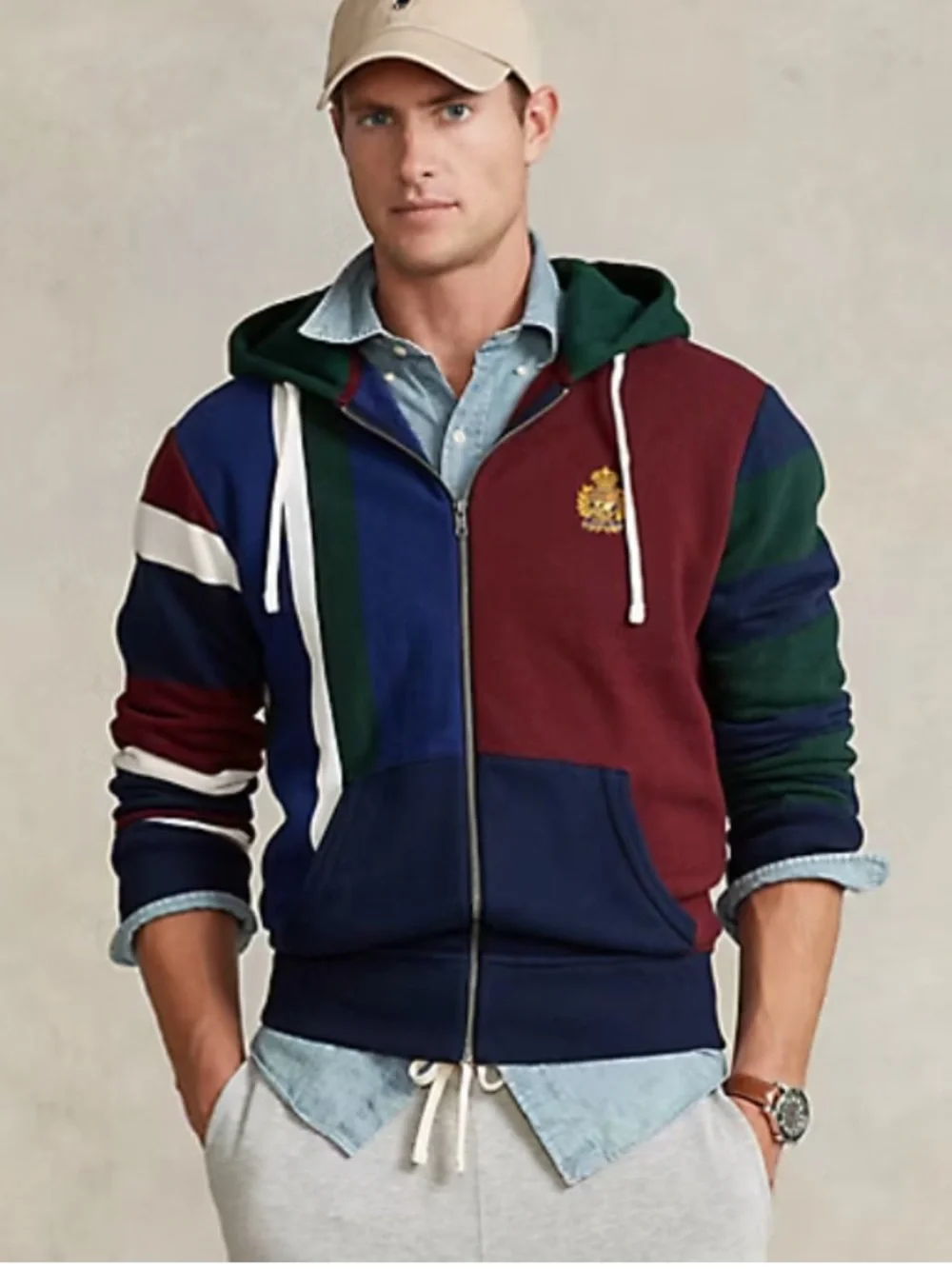 POLO RALPH LAUREN CREST PATCHWORK EMBROIDERED HOODIE